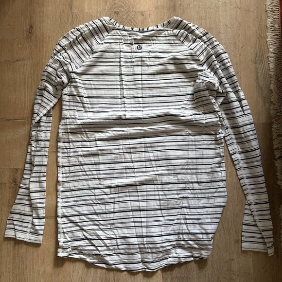 White/Black Stripe LuluLemon Long Sleeve Workout Top, Size S - Picture 2 of 4